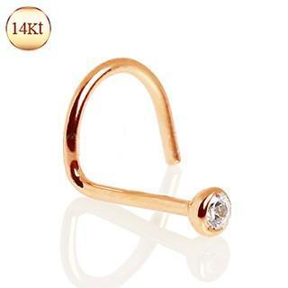 Nose Ring - Nose Screw 14K Rose Gold Nose Screw with Press Fit CZ -Rebel Bod-RebelBod