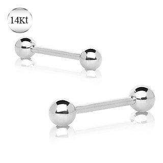 14K White Gold Straight Barbell w/ Ball