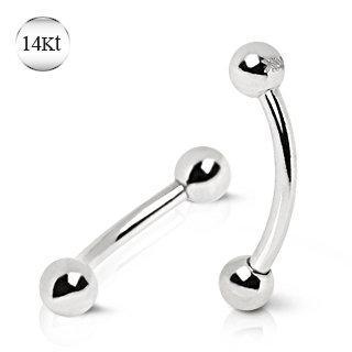 14K White Gold Eyebrow Ring Ball Ends
