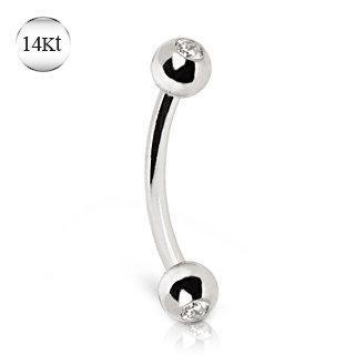 14K White Gold Eyebrow Ring Gemmed Balls