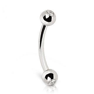 14K White Gold Eyebrow Ring Gemmed Balls