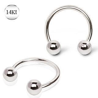 14K White Gold Horse Shoes Circular Barbell w/ Ball