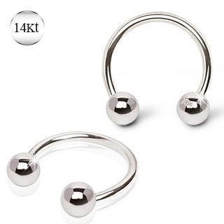 14K White Gold Circular Barbell Horseshoe Barbell Ring w/ Ball
