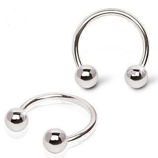 14K White Gold Circular Barbell Horseshoe Barbell Ring w/ Ball