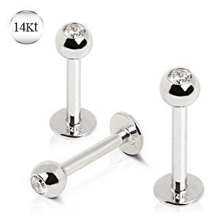 14K White Gold Labret Gemmed Ball