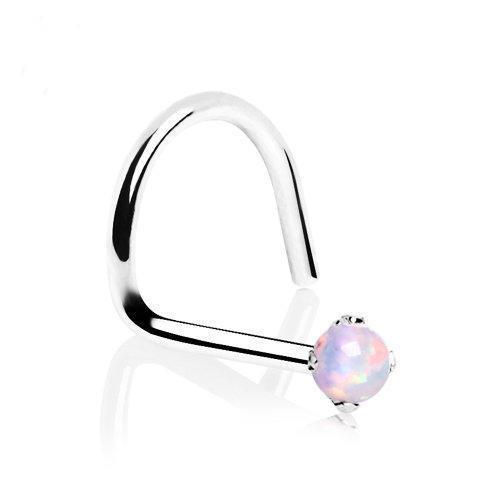 14K White Gold Nose Screw w/ Prong Set Opalite