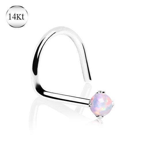 14K White Gold Nose Screw w/ Prong Set Opalite