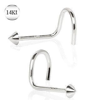 14K White Gold Screw Nose Ring Spike End