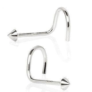 14K White Gold Screw Nose Ring Spike End