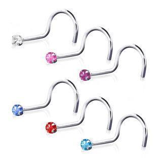 14K White Gold Screw Nose Ring Prong Setting Gem