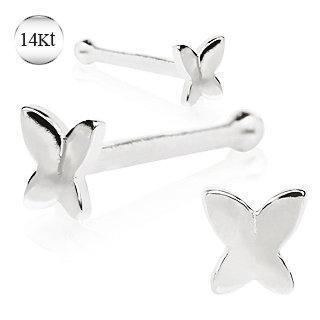 14K White Gold Stud Nose Ring w/ a Butterfly