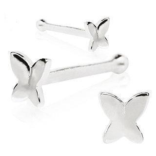 14K White Gold Stud Nose Ring w/ a Butterfly