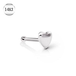 14K White Gold Stud Nose Ring w/ a Heart