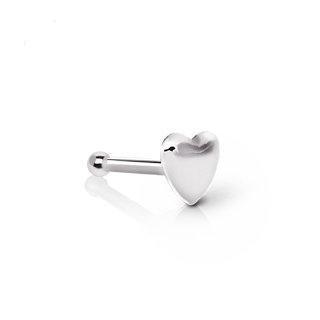 14K White Gold Stud Nose Ring w/ a Heart