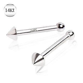 14K White Gold Stud Nose Ring w/ a Spike