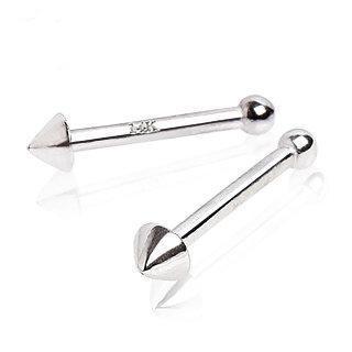 14K White Gold Stud Nose Ring w/ a Spike