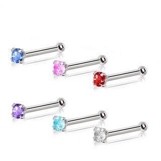 14K White Gold Stud Nose Ring w/ Prong Setting Gem