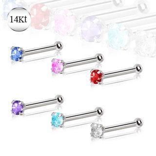 14K White Gold Stud Nose Ring w/ Prong Setting Gem