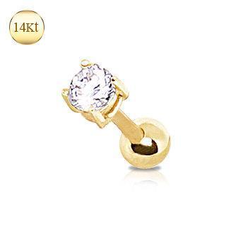 14K  Yellow Gold Clear Prong Set CZ Cartilage Barbell Earring - 1 Piece