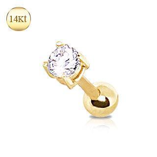 14K Solid Gold 6mm Prong CZ Nipple Ring Barbell