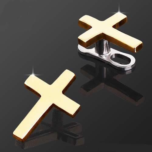 Dermals 14K Yellow Gold Cross Dermal Top -Rebel Bod-RebelBod