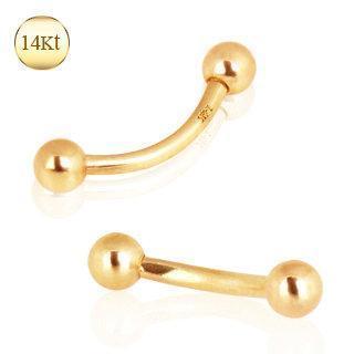 CURVED BARBELL 14K Yellow Gold Eyebrow Ring with Ball -Rebel Bod-RebelBod