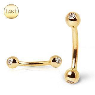CURVED BARBELL 14K Yellow Gold Eyebrow Ring with Gemmed Ball -Rebel Bod-RebelBod