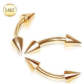 CURVED BARBELL 14K Yellow Gold Eyebrow Ring with Spikes -Rebel Bod-RebelBod