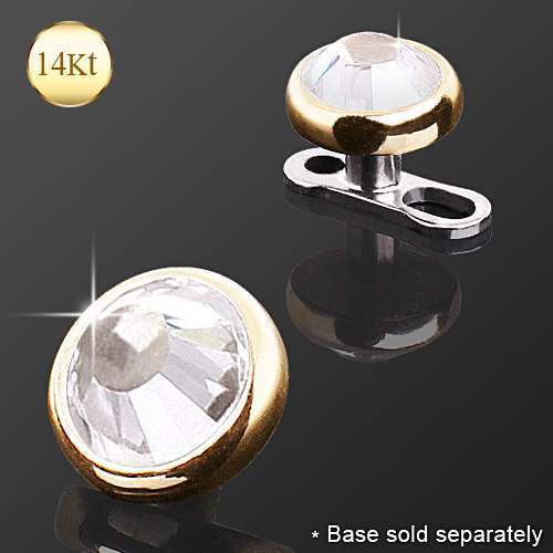 Dermals 14K Yellow Gold Flat Dermal Top with Clear CZ -Rebel Bod-RebelBod