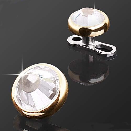 Dermals 14K Yellow Gold Flat Dermal Top with Clear CZ -Rebel Bod-RebelBod