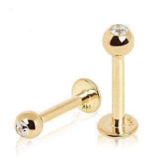Labret Studs 14K Yellow Gold Labret with Gemmed Ball -Rebel Bod-RebelBod