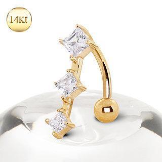 14K Gold Belly Ring 3 Vertical Gems