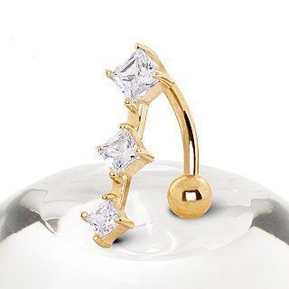 14K Gold Belly Ring 3 Vertical Gems
