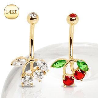 14K Gold Belly Ring Cherry