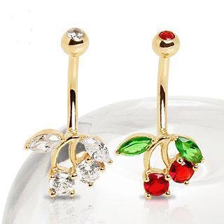 14K Gold Belly Ring Cherry