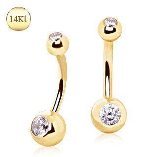 14K Gold Belly Ring Gemmed Ball