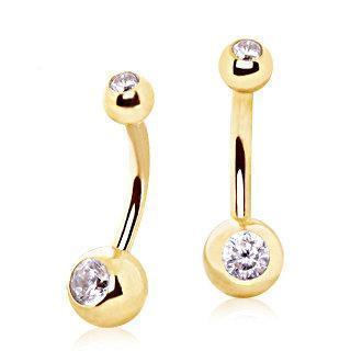 14K Gold Belly Ring Gemmed Ball