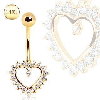 14K Gold Belly Ring Heart