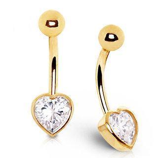 14K Gold Belly Ring Heart Gem