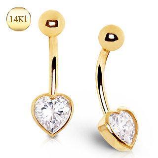 14K Gold Belly Ring Heart Gem