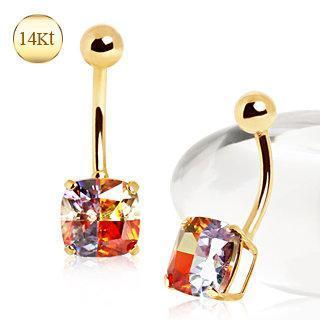 14K Gold Belly Ring Miracle Cubic