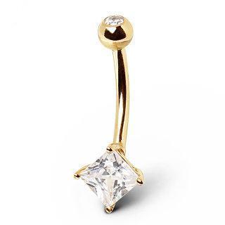 Belly Ring - No Dangle 14K Yellow Gold Navel Ring with Square Gem -Rebel Bod-RebelBod