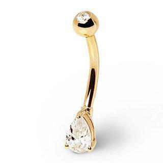Belly Ring - No Dangle 14K Yellow Gold Navel Ring with Tear Drop Gem -Rebel Bod-RebelBod