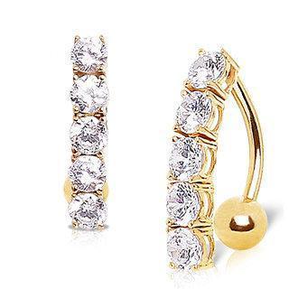 14K Gold Belly Ring Top Down 5 Round Gems