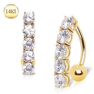 14K Gold Belly Ring Top Down 5 Round Gems