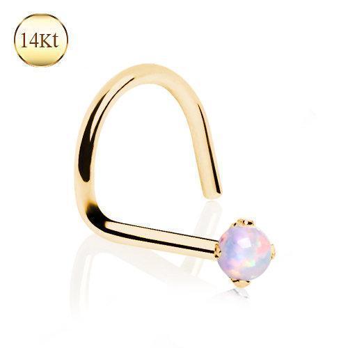 Nose Ring - Nose Screw 14K Yellow Gold Nose Screw with Prong Set Opalite -Rebel Bod-RebelBod