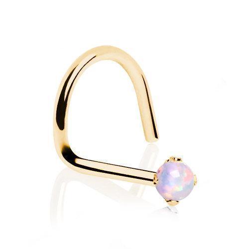 Nose Ring - Nose Screw 14K Yellow Gold Nose Screw with Prong Set Opalite -Rebel Bod-RebelBod