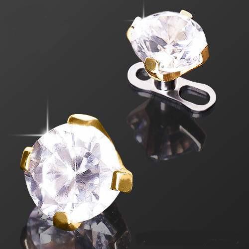 14K Gold Prong Set Clear CZ Dermal Top Rebel Bod - Main Image