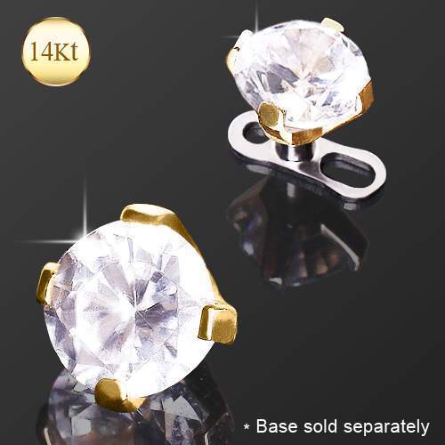 Dermals 14K Yellow Gold Prong Set Clear CZ Dermal Top -Rebel Bod-RebelBod