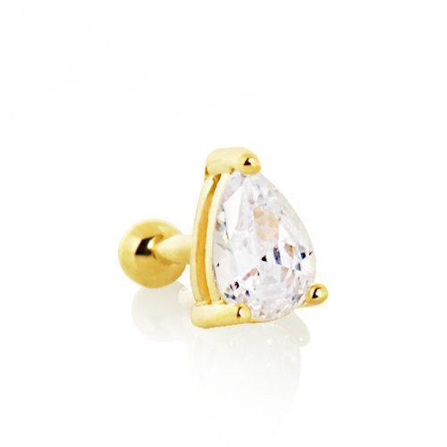 14K Yellow Gold Prong Set Teardrop Cartilage Barbell Earring - 1 Piece